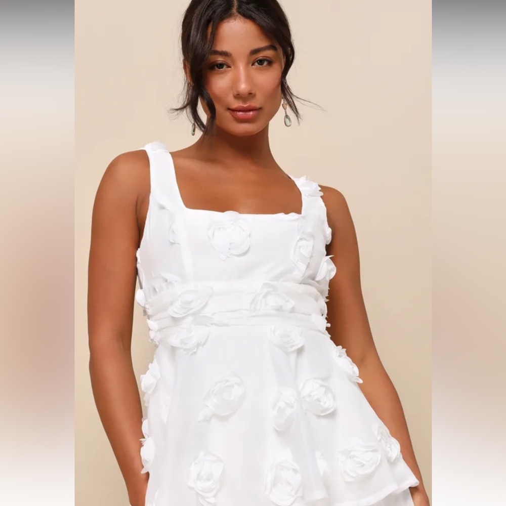 Lulus Exceptional Entrance White Sleeveless Tiered Rosette Midi Dress large - Picture 13 of 16
